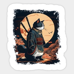 Japanese Cat Samurai Katana Catana - Love Cats Sticker